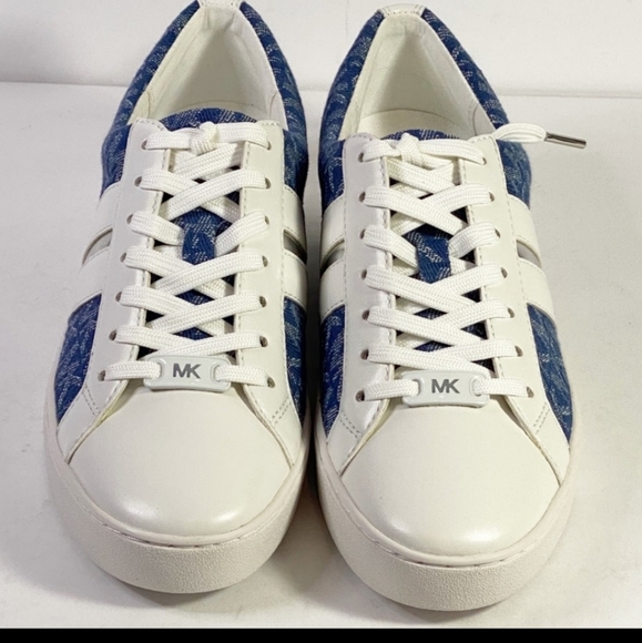 NIB Michael Kors Logo Denim Jacquard Sneakers - Picture 2 of 6